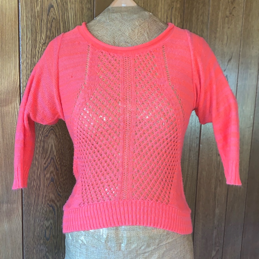 Lightweight coral & striped fitted sweater